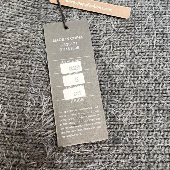 𝅺NWT Papa Grey Fringe Long Sleeve Sweater Size XS - Picture 12 of 12